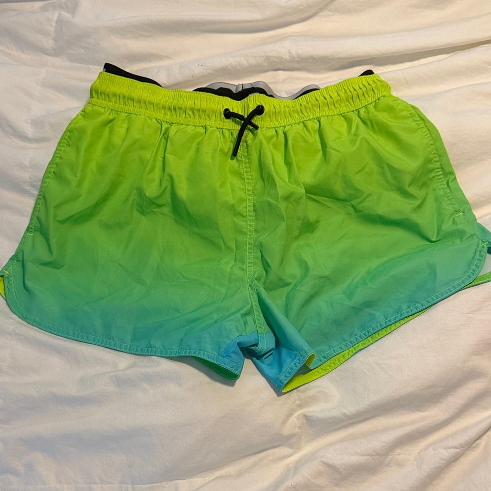 Bershka Neon Lime to Aqua Ombre Swim Trunks - Large